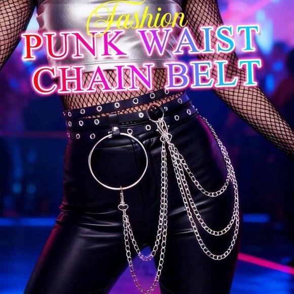 Black Leather Waist Chain Punk Rave Accessories Adjustable for Women - Picture 5 of 7